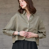 Jimena | Chemise en Lin Cropped Femme Manches Longues Oversize