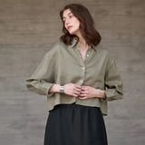 Jimena | Chemise en Lin Cropped Femme Manches Longues Oversize