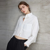 Jimena | Chemise en Lin Cropped Femme Manches Longues Oversize