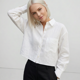 Jimena | Chemise en Lin Cropped Femme Manches Longues Oversize