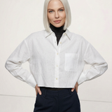 Jimena | Chemise en Lin Cropped Femme Manches Longues Oversize