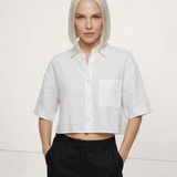 Jimena | Chemise en Lin Cropped Femme Manches Longues Oversize