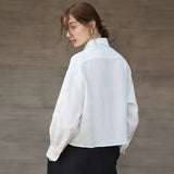 Jimena | Chemise en Lin Cropped Femme Manches Longues Oversize