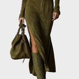 Robe Maxi Vintage Verte avec Fermeture Éclair et Ceinture