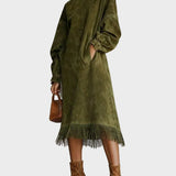 Robe en Suède avec Col Montant et Franges