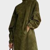 Robe en Suède avec Col Montant et Franges