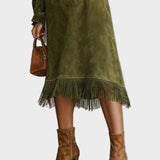 Robe en Suède avec Col Montant et Franges