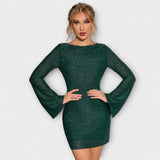 Robe dos nu avec sequins et manches longues