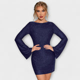 Robe dos nu avec sequins et manches longues