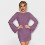 Robe dos nu avec sequins et manches longues