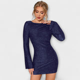 Robe dos nu avec sequins et manches longues