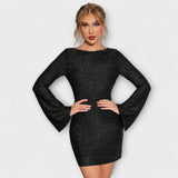 Robe dos nu avec sequins et manches longues