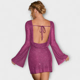 Robe dos nu avec sequins et manches longues