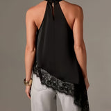 Eva | Top Halter Asymétrique avec Dentelle Femme Col Haut