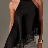 Eva | Top Halter Asymétrique avec Dentelle Femme Col Haut
