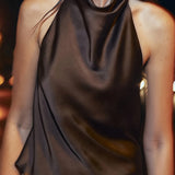 Lucía | Top Halter en Satin Sans Manches Femme Dos Nu